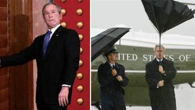 總統小布希尷尬現場：人民大會堂的門為啥打不開？一次性雨衣怎麼穿