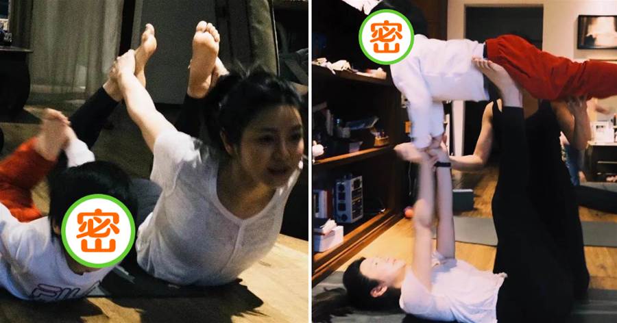 陳妍希和兒子做「親子瑜伽」，小星星配合媽媽做高難度「小飛俠」動作，互動默契，網友：簡直太可愛了