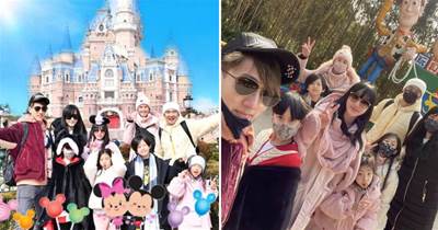 「吳尊劉畊宏」攜家人迪士尼度假，9人出行陣仗大，城堡前合影畫風和諧，網友：像極了旅行團