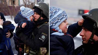揪心一幕！烏克蘭男童「不想跟爸爸分開」嚎啕大哭，手搥頭盔「不要糖果只要把拔」看哭無數人：好感動