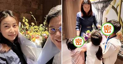 霍啟剛為老婆送「大束鮮花」過節！夫妻拉手拍照超甜蜜，3娃罕見同框，一齊抱著鮮花獻給媽媽：滿眼的感動