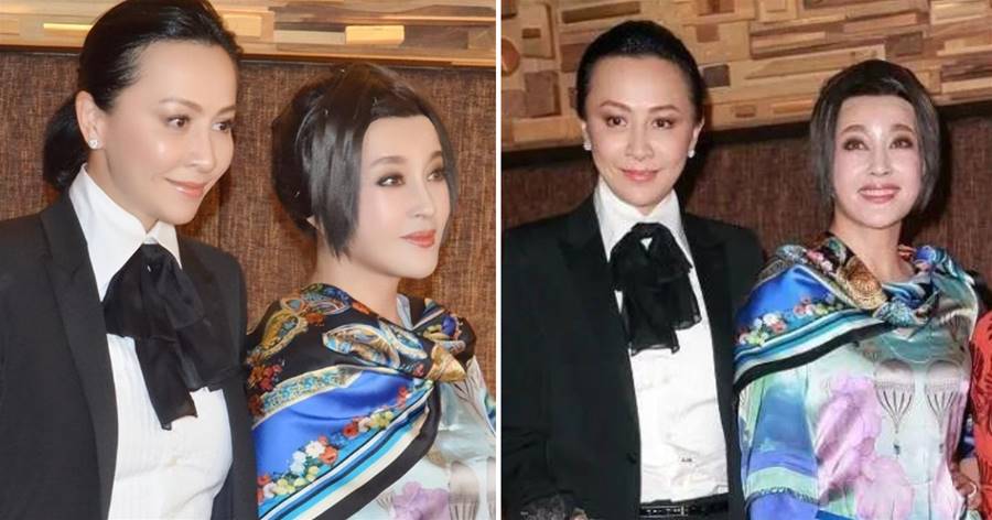 70歲劉曉慶和57歲劉嘉玲同框，一個濃妝，一個淡妝，差距很大